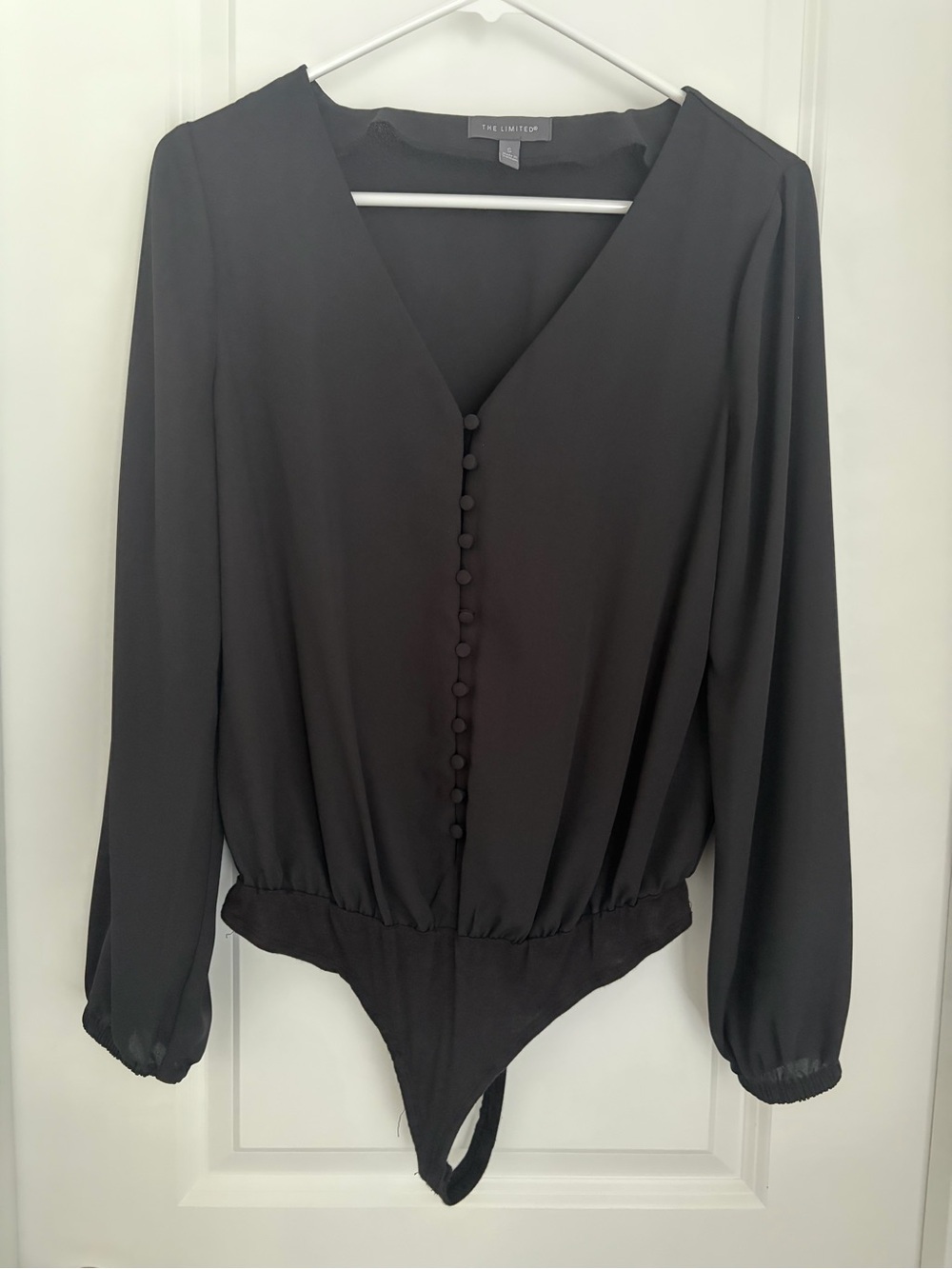 The Limited Black V-Neck Long Sleeve Button-Front Bodysuit